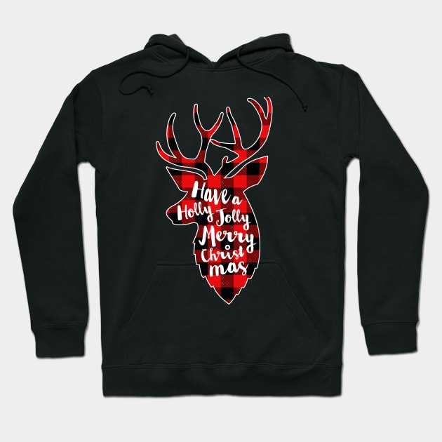 Reindeer Red Plaid Vintage Merry Xmas Buffalo Deer Christmas Family Pajama Gift Hoodie by Printofi.com